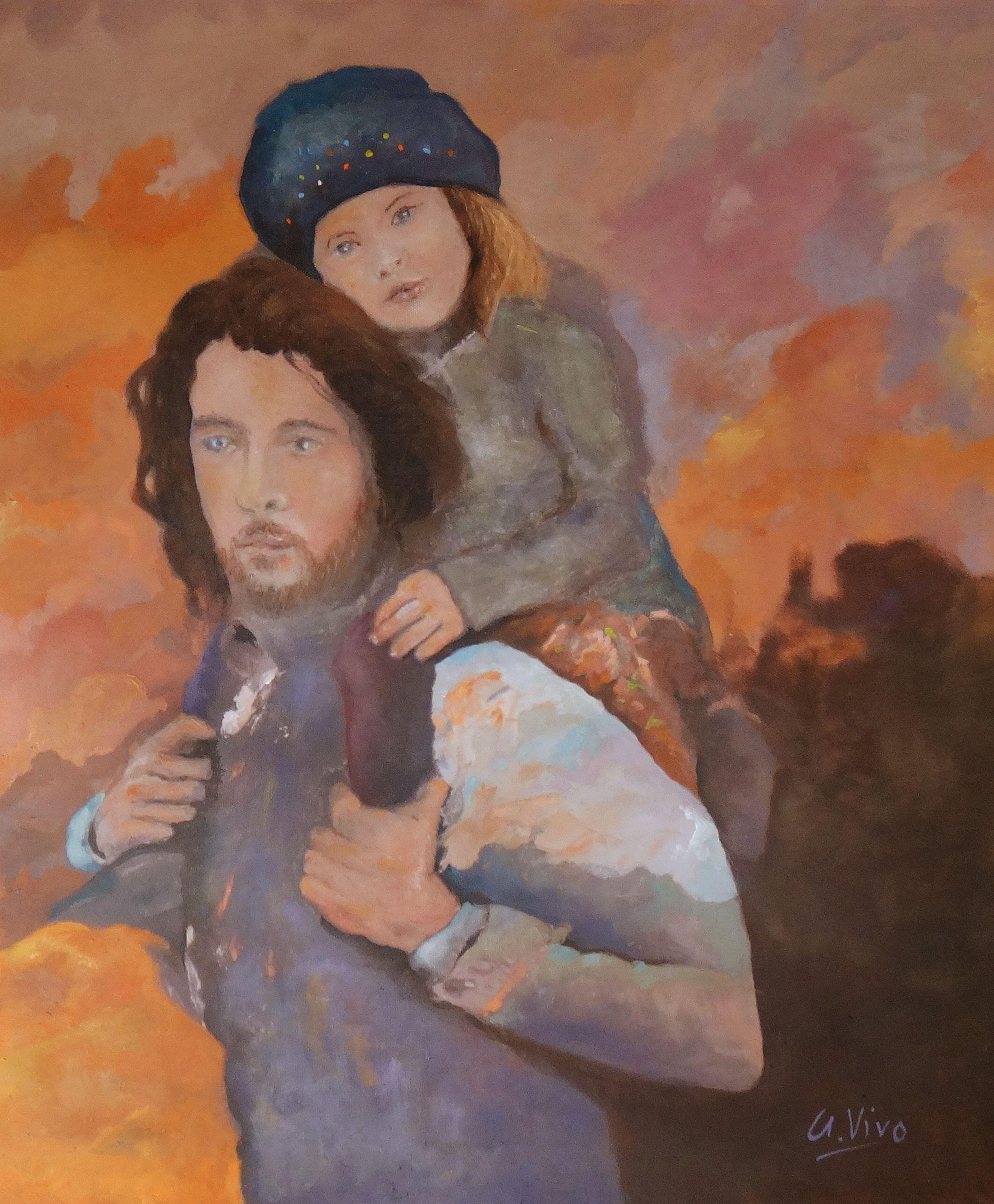 father and daughter oil painting