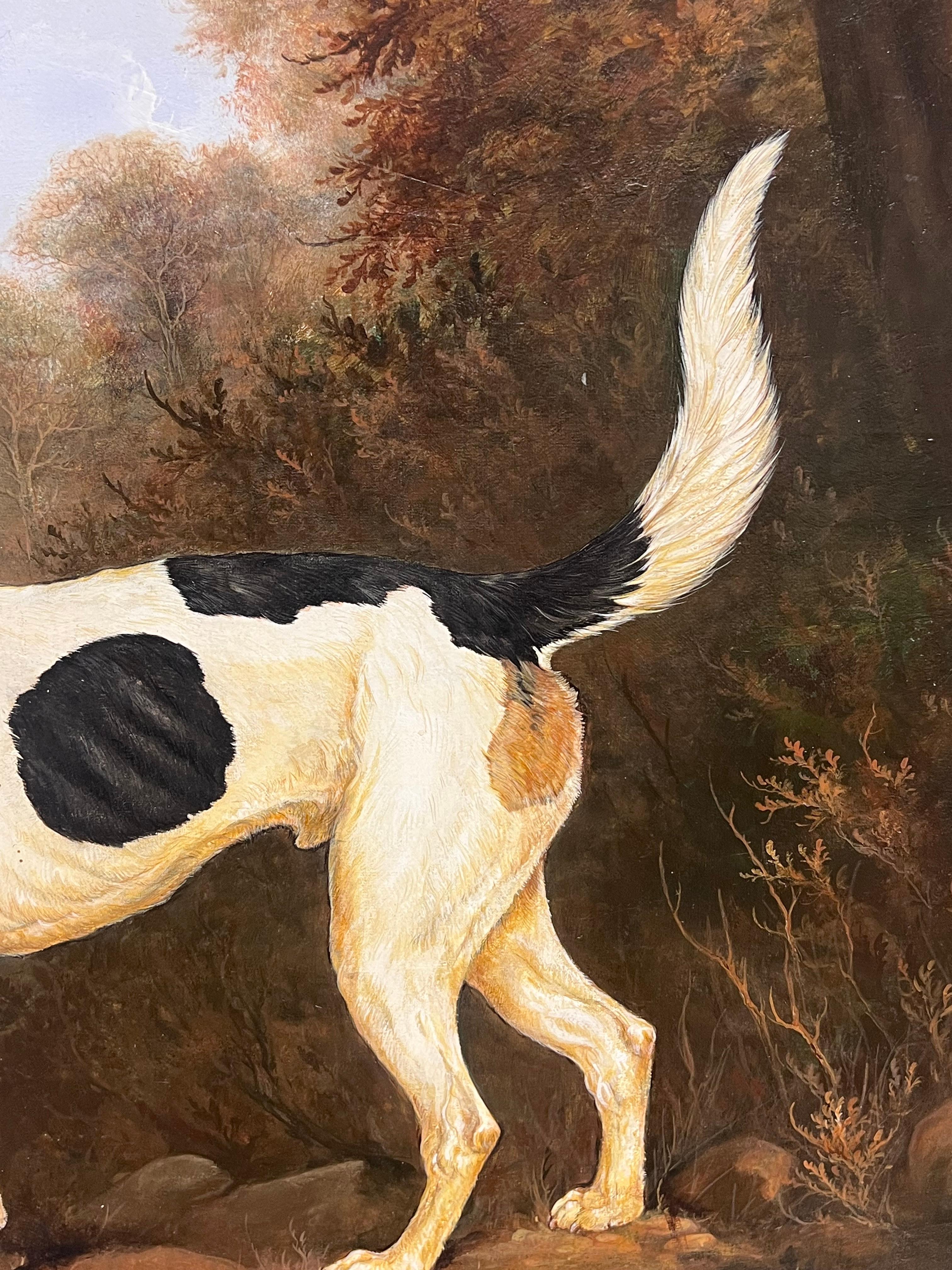 Pintura al óleo de arte deportivo inglés Fino Lebrel de caza en un paisaje de casa de campo en venta 7