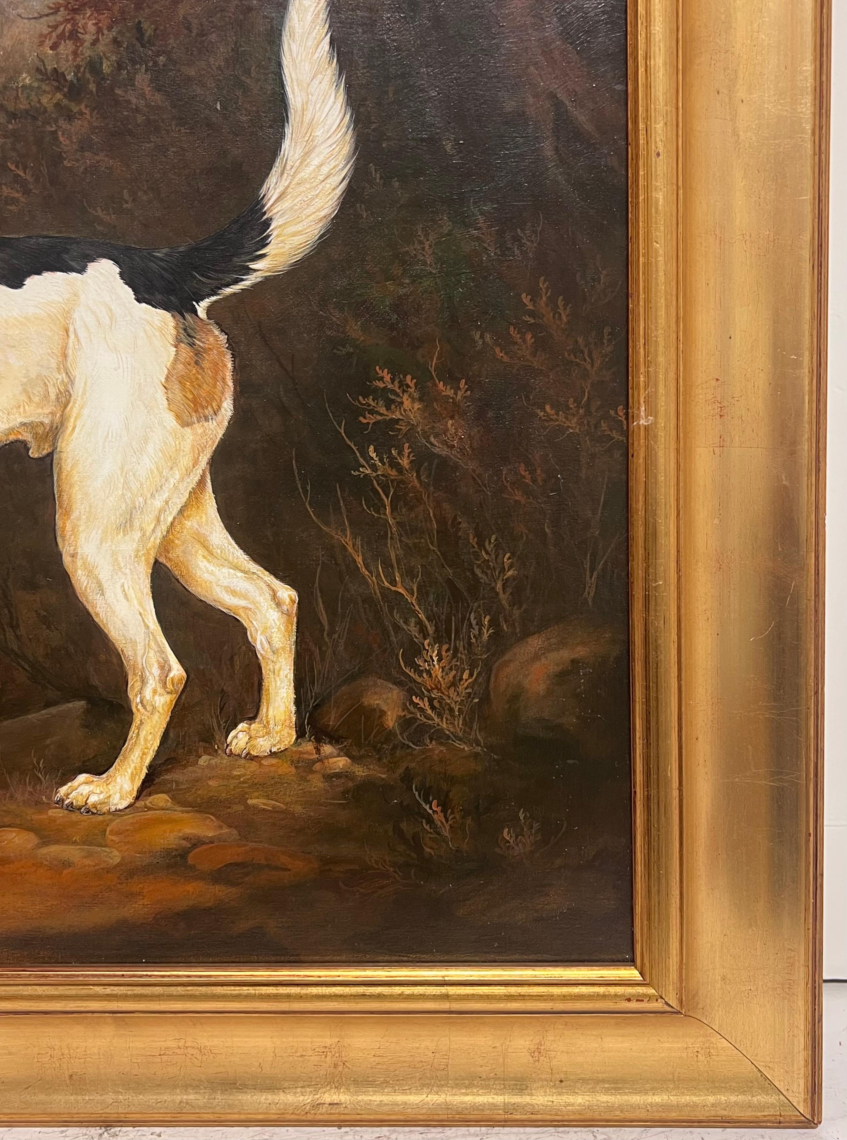 Pintura al óleo de arte deportivo inglés Fino Lebrel de caza en un paisaje de casa de campo en venta 8