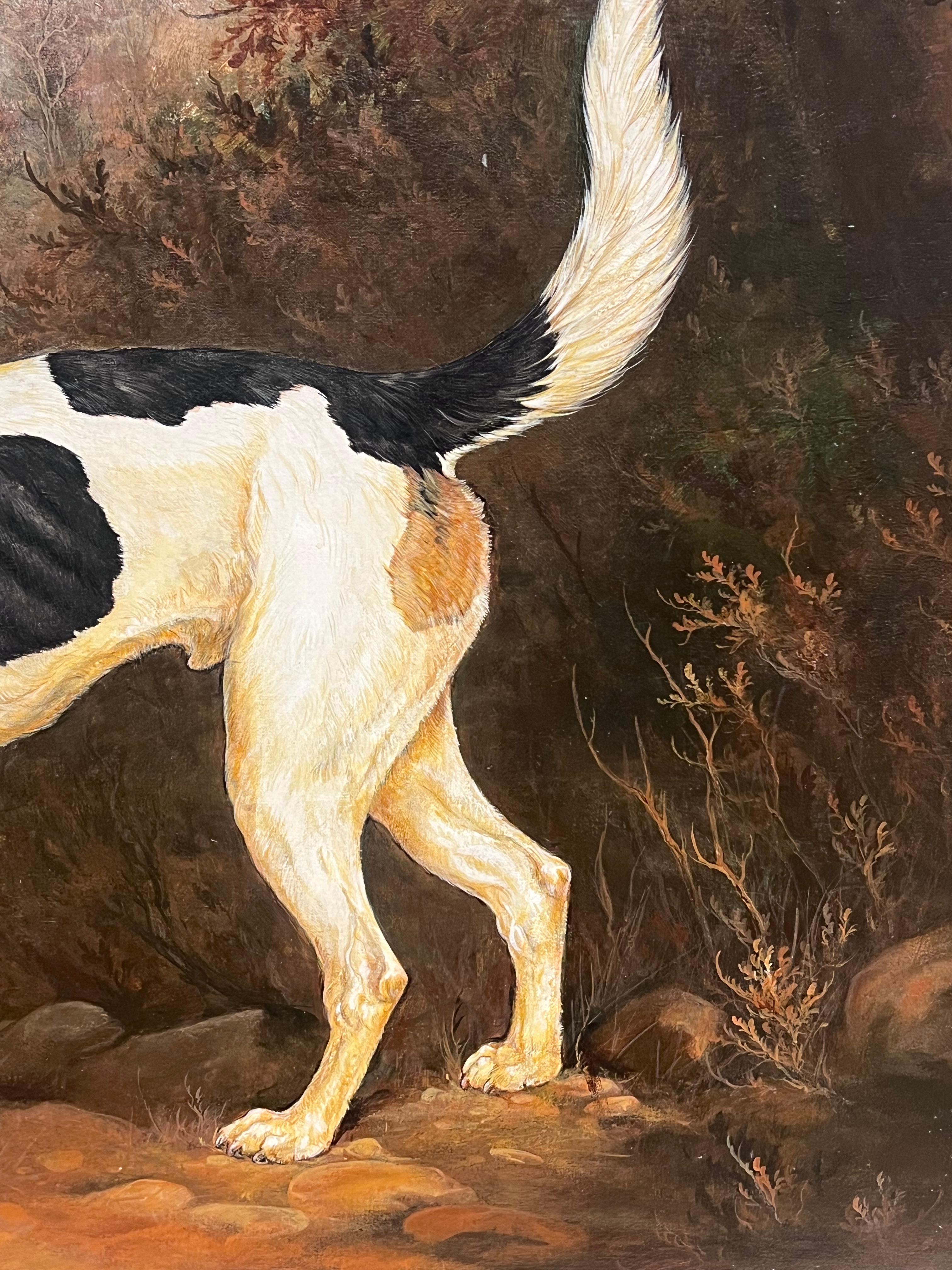 Pintura al óleo de arte deportivo inglés Fino Lebrel de caza en un paisaje de casa de campo - Animal Painting Marrón de Andrew Alexander