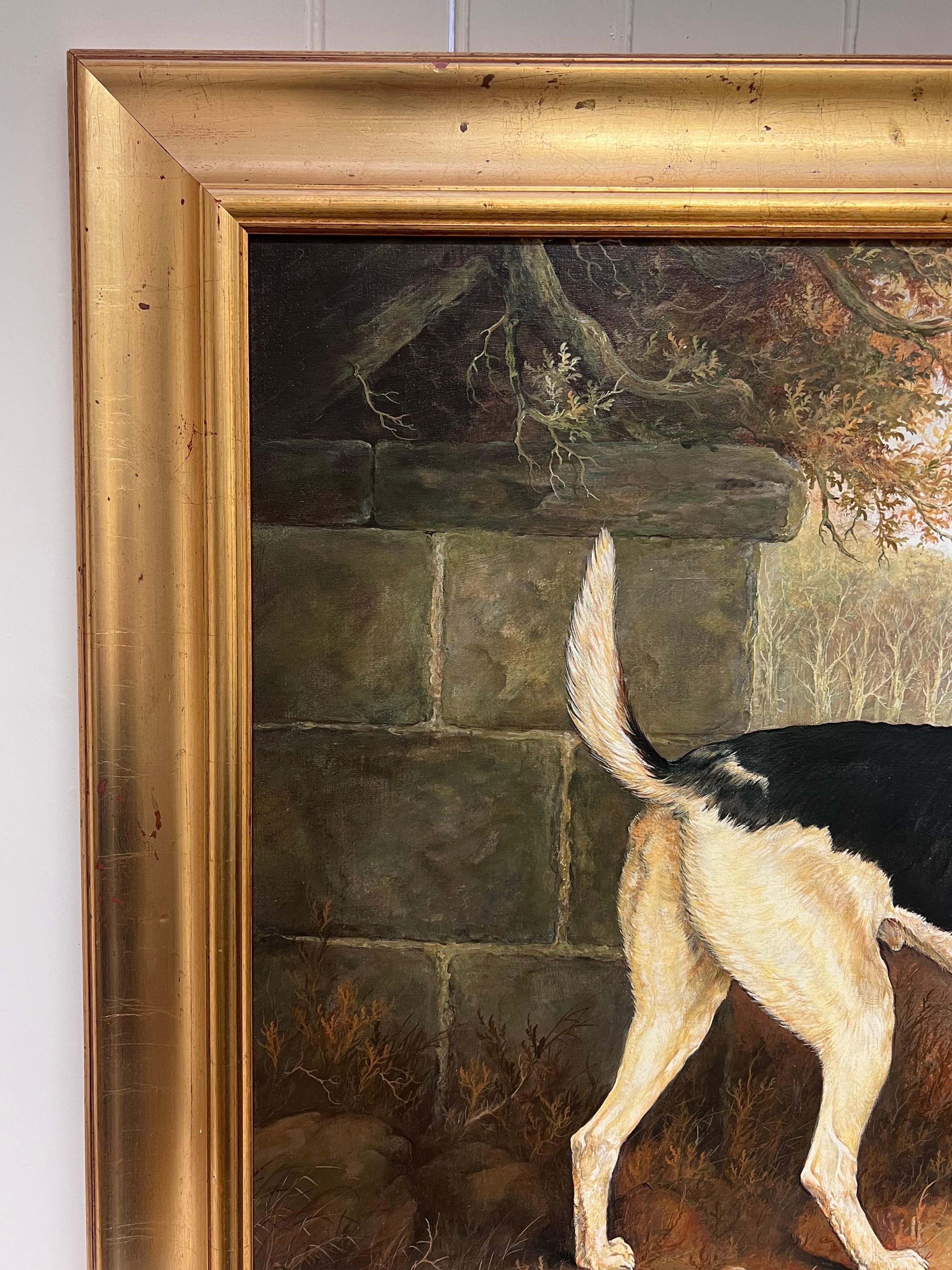 Gran cuadro al óleo British Sporting Art Country House Retrato de sabueso de caza en venta 5