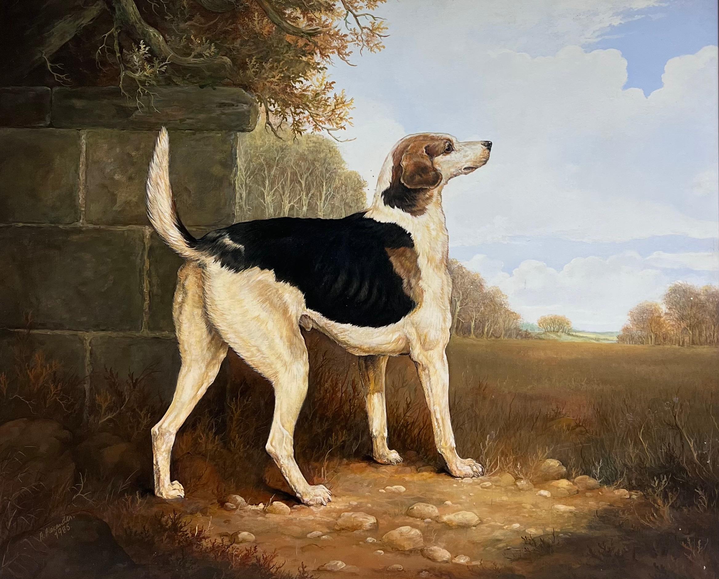 Gran cuadro al óleo British Sporting Art Country House Retrato de sabueso de caza - Painting de Andrew Alexander