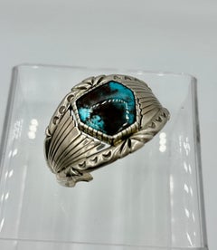 ANDREW ALVAREZ TURQUOISE CUFF BRACELET STERLING SILVER Native American
