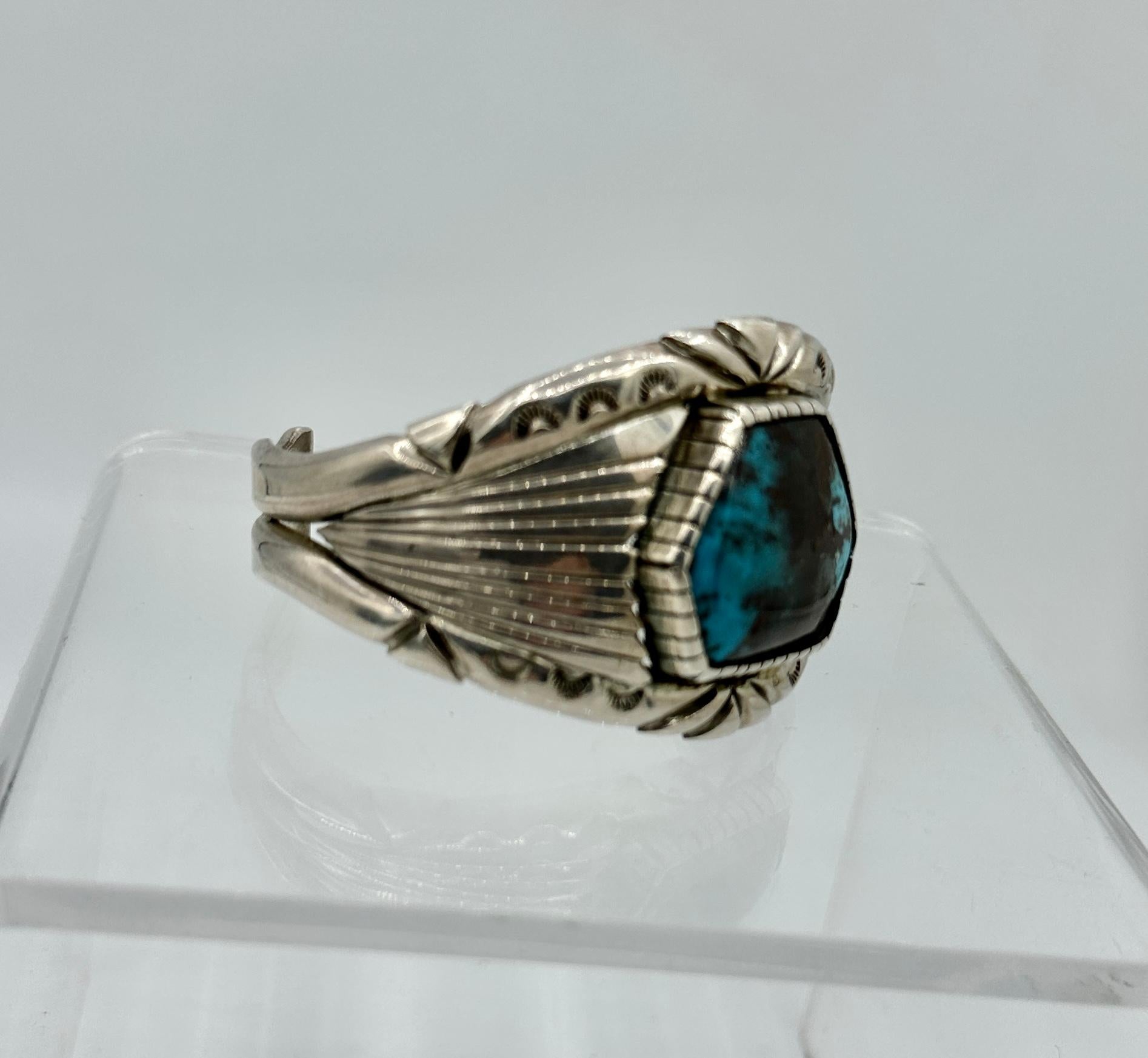 ANDREW ALVAREZ TURQUOISE CUFF BRACELET STERLING SILVER Native American For Sale 2