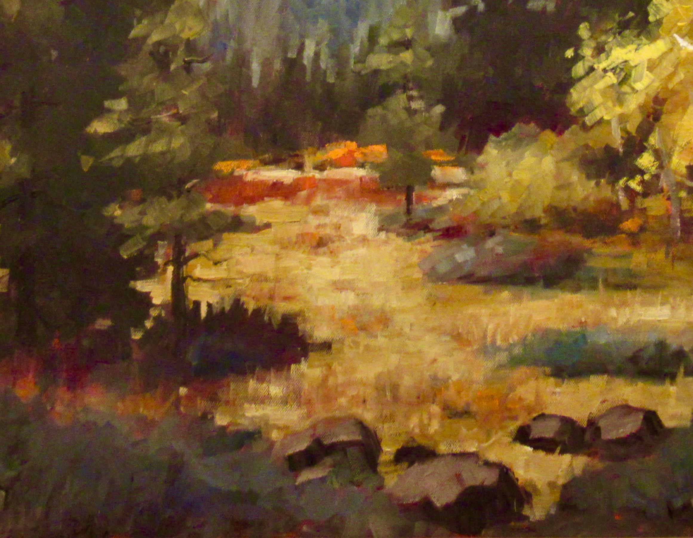 Der Herbst im Canyon (Lake Tahoe) (Schwarz), Landscape Painting, von Andrew (Andy) Skaff
