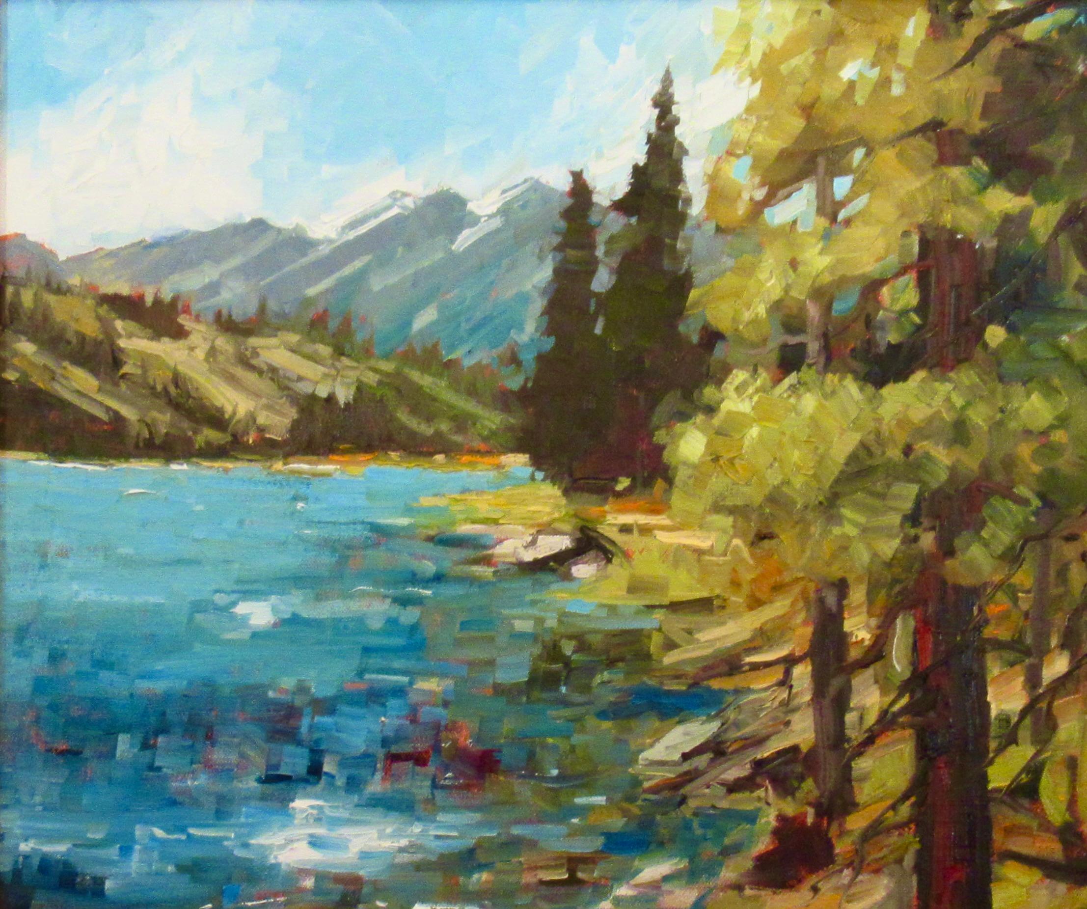 Verano de hojas caídas (Lago Tahoe) - Painting impresionista estadounidense de Andrew (Andy) Skaff