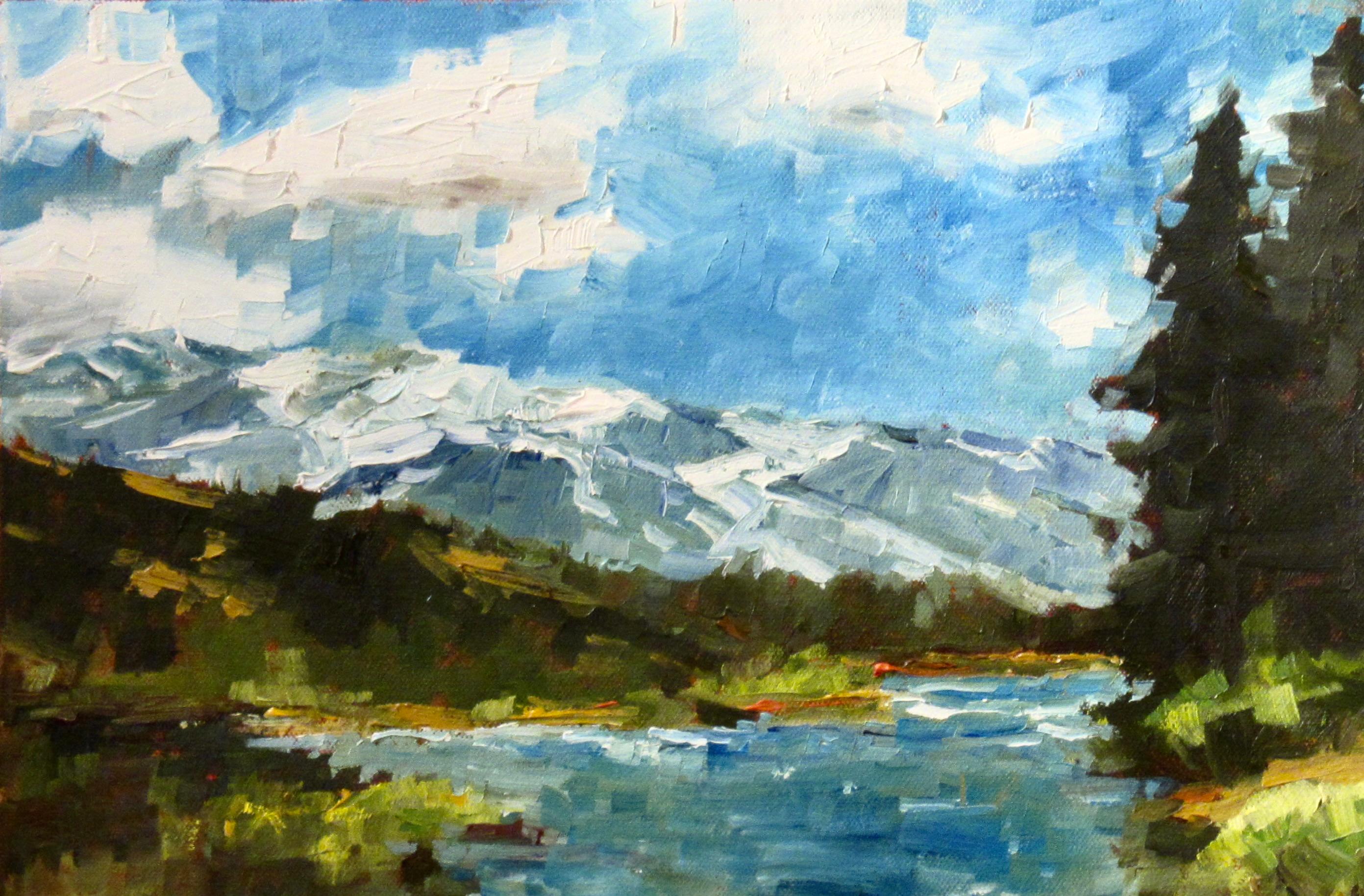 Flusso di primavera sul Little Truckee - Painting Impressionismo americano di Andrew (Andy) Skaff