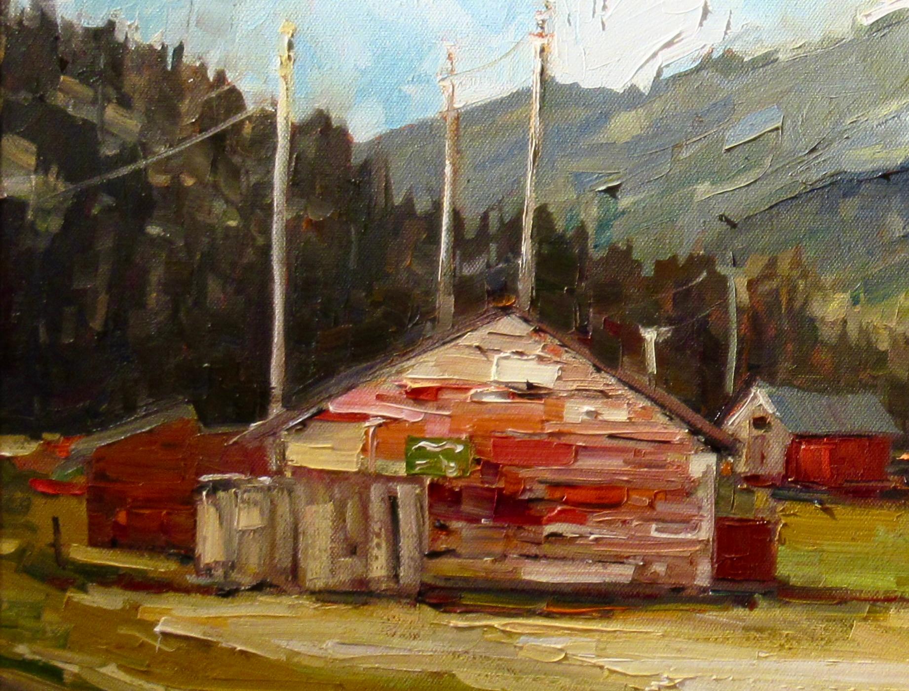 Truckee Rail Yard II (Schwarz), Landscape Painting, von Andrew (Andy) Skaff
