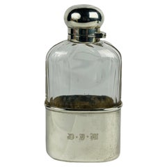 Antique Andrew Barrett & Sons Sterling Silver & Glass Locking Flask E. 20th C.