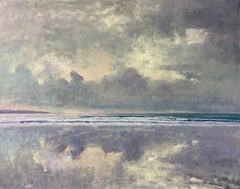 Peinture à l'huile originale de Gwithian, art côtier de Cornouailles, reflet de la mer