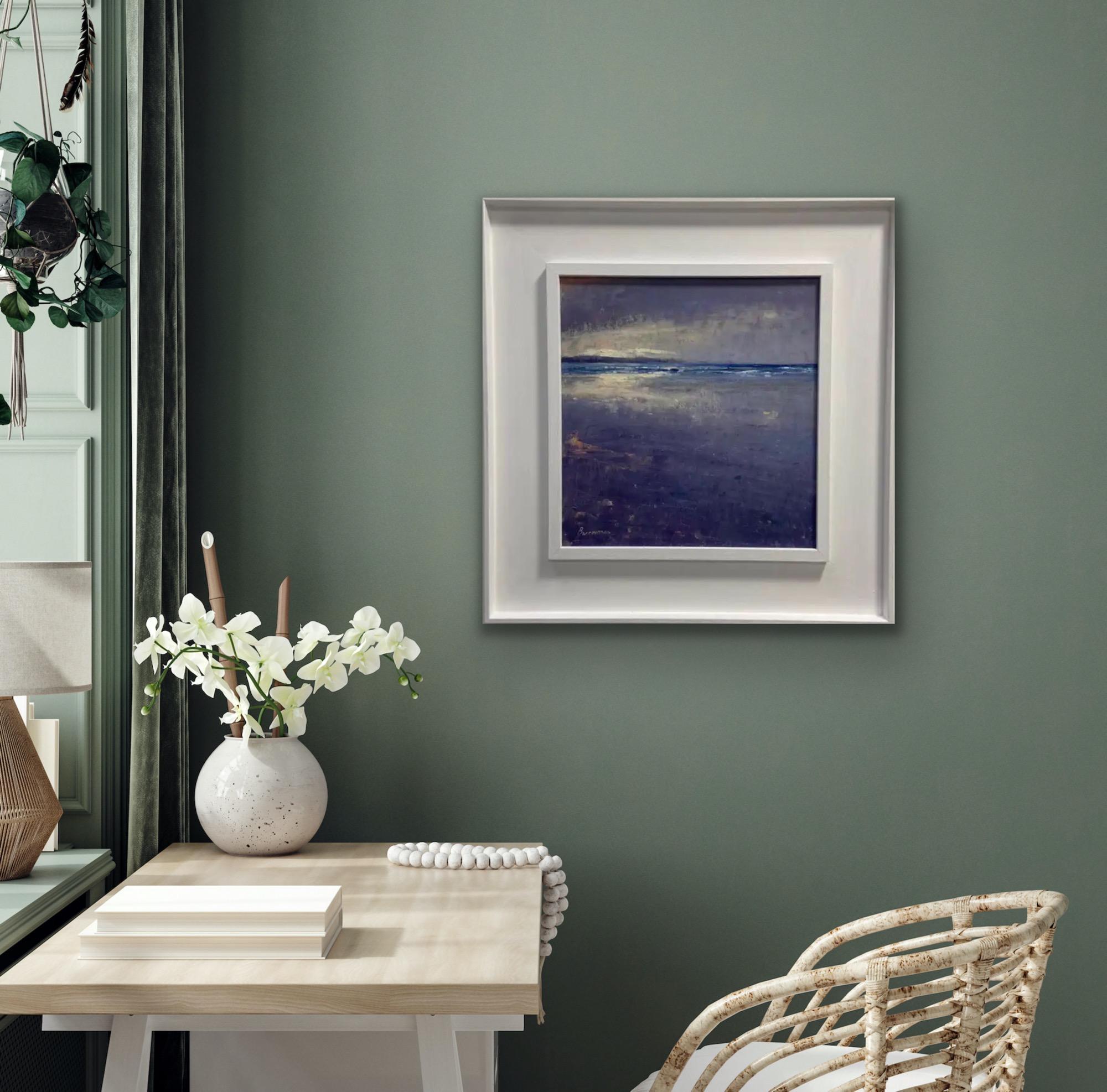 St Ives desde Gwithian, última luz, Pintura al óleo original, Arte costero de Cornualles en venta 2