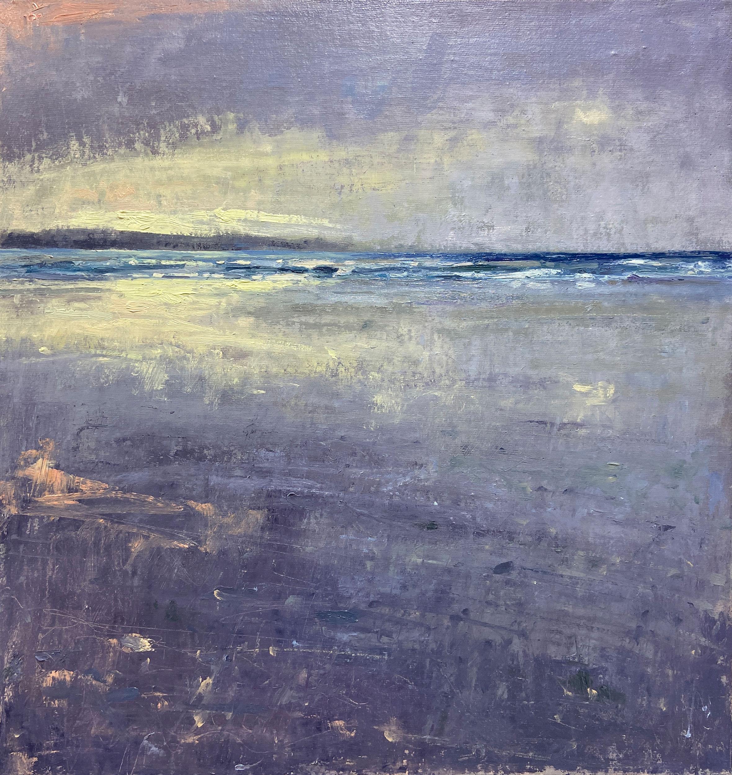 St. Ives aus Gwithian, letztes Licht, Original-Ölgemälde, Küstenkunst in Cornwall – Art von Andrew Barrowman