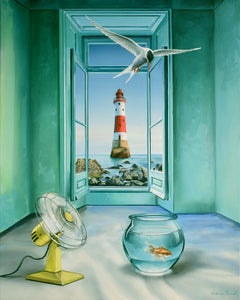 Pattuglia costiera - dipinto a olio originale surrealista-realista - arte contemporanea