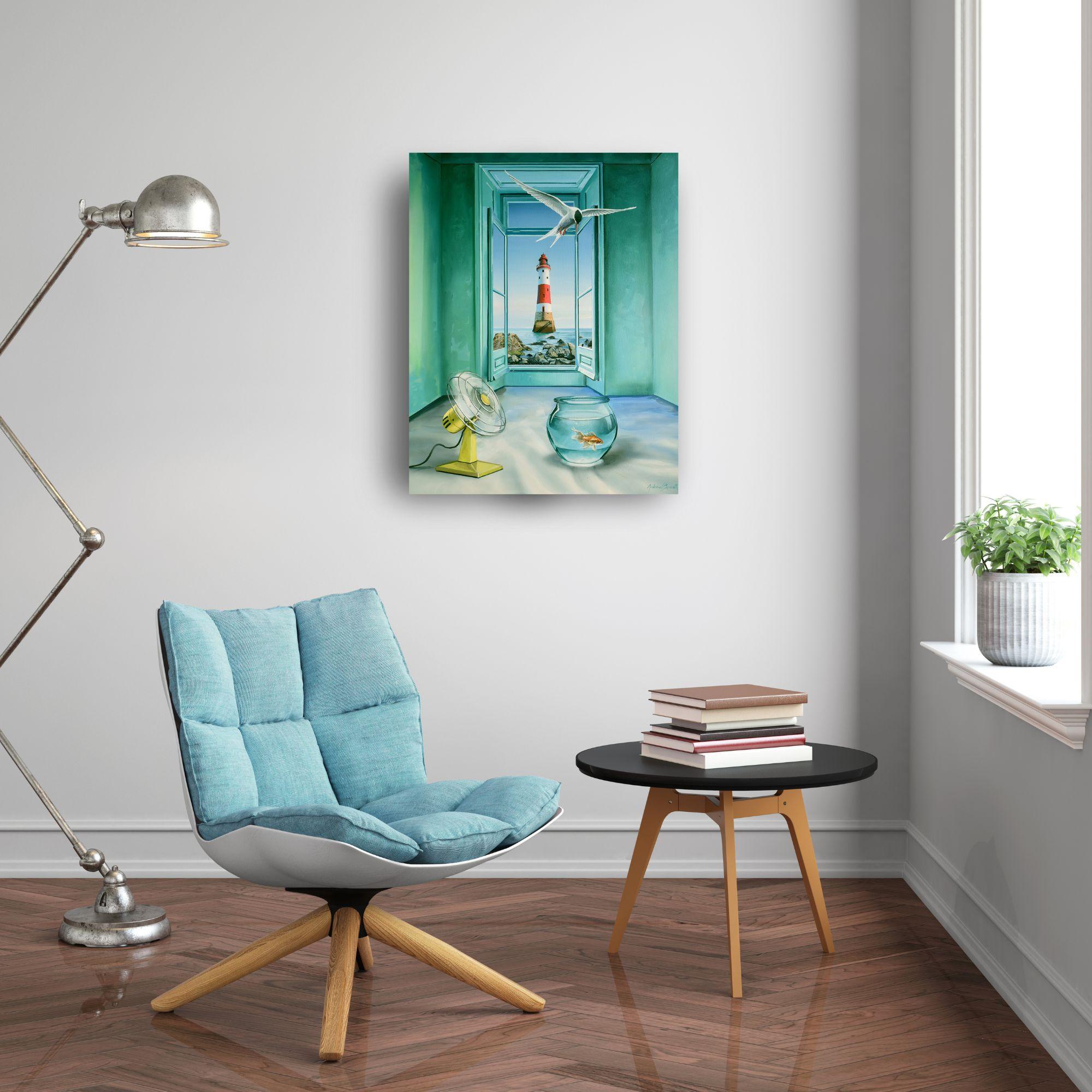 Coastal Patrol - original surrealist impressionism painting-contemporary art - Realist Art by Andrew Bennett