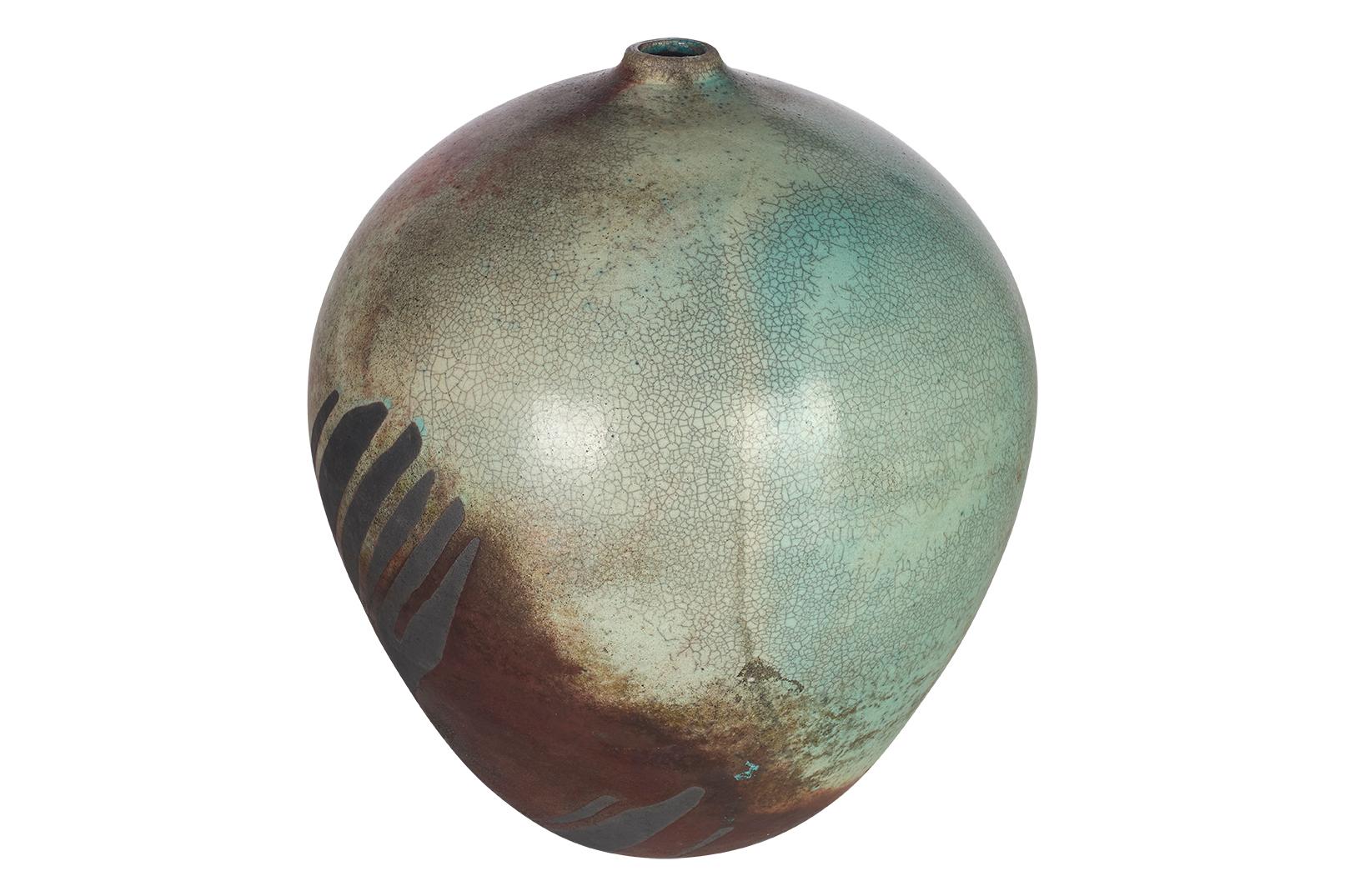 Mid-Century Modern Andrew Berends Raku Art Pottery Vase For Sale