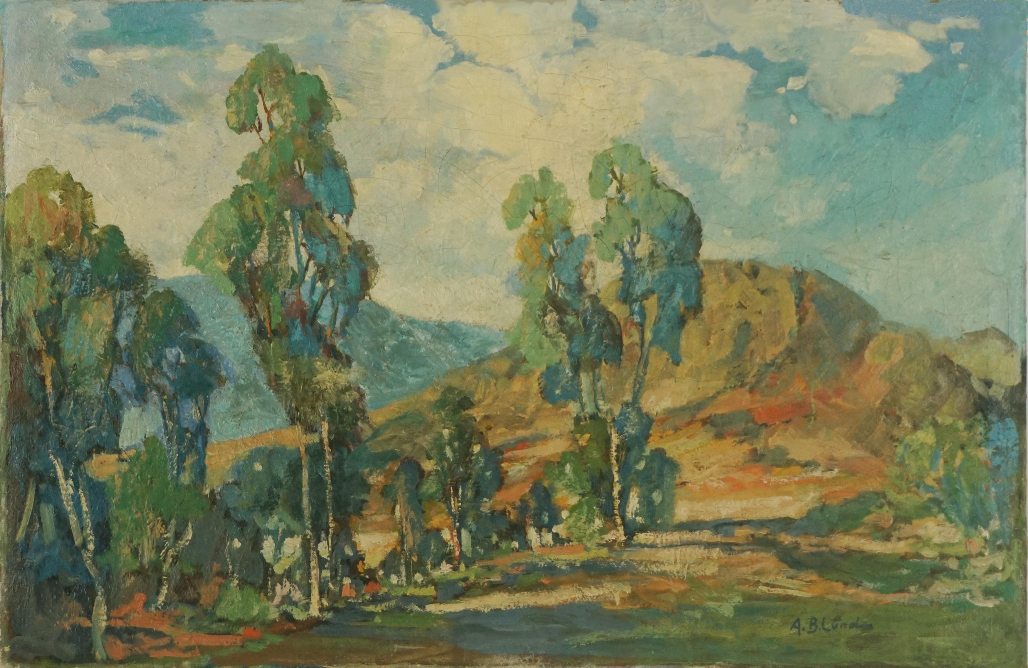 Andrew Boardo Lund Landscape Painting - Early 20th Century Original Southern California Landscape -- Eucalyptus Grove