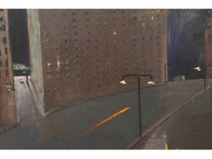 Andrew Browne Olio su tela di grandi dimensioni, Paesaggio urbano notturno