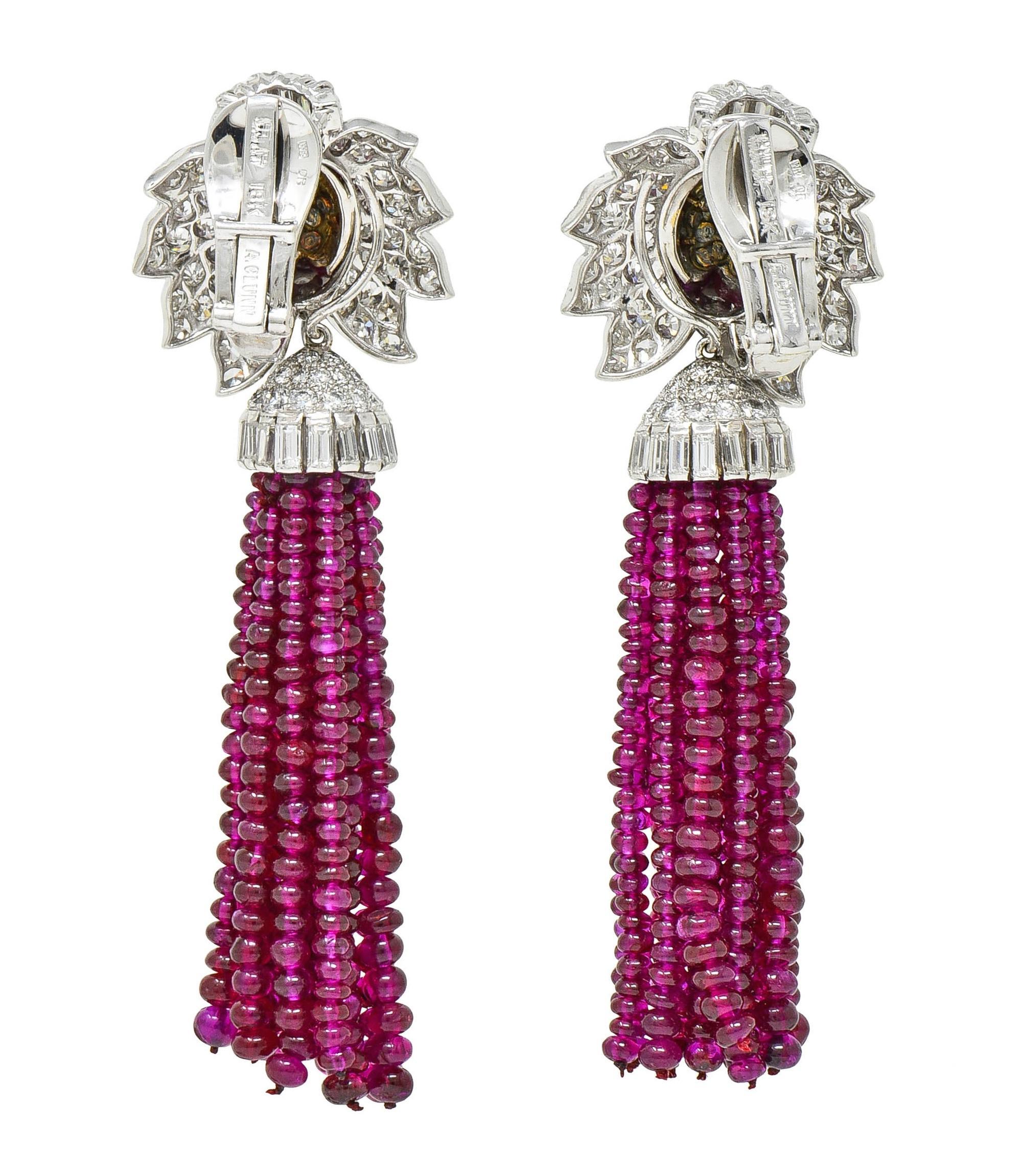 Andrew Clunn 131,96 Karat Diamant Rubin Platin 18K Gold Vintage Tages-Nacht-Ohrringe im Angebot 1