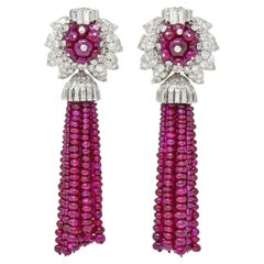 Andrew Clunn 131,96 Karat Diamant Rubin Platin 18K Gold Vintage Tages-Nacht-Ohrringe