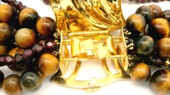 Andrew Clunn 18k Gold Clasp 3 Torsade Necklaces Pearl Tigers Eye Peridot Garnet