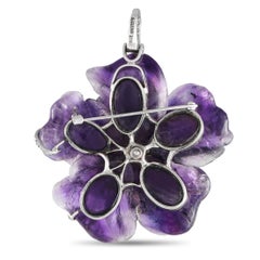 Andrew Clunn 18K White Gold 4.5 ct Diamond and Amethyst Flower Pendant Brooch