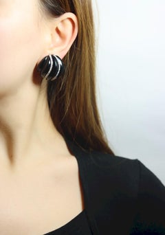 Andrew Clunn Boucles d'oreilles Onyx en or blanc 18 carats et platine avec diamants