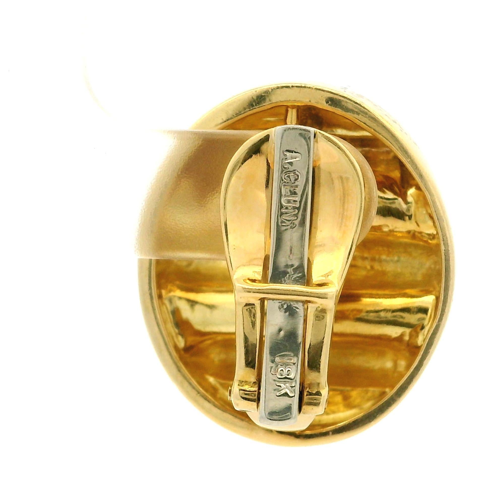 Andrew Clunn 18k Yellow Gold Ridged Grooved Dual Finish Oval Clip On Earrings For Sale 2