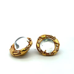 Andrew Clunn 18K YG Clip On Earrings with 1 Ct Round F VS Diamonds 21 MM Crystal