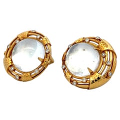 Andrew Clunn 18K YG Clip On Earrings with 1 Ct Round F VS Diamonds 21 MM Crystal