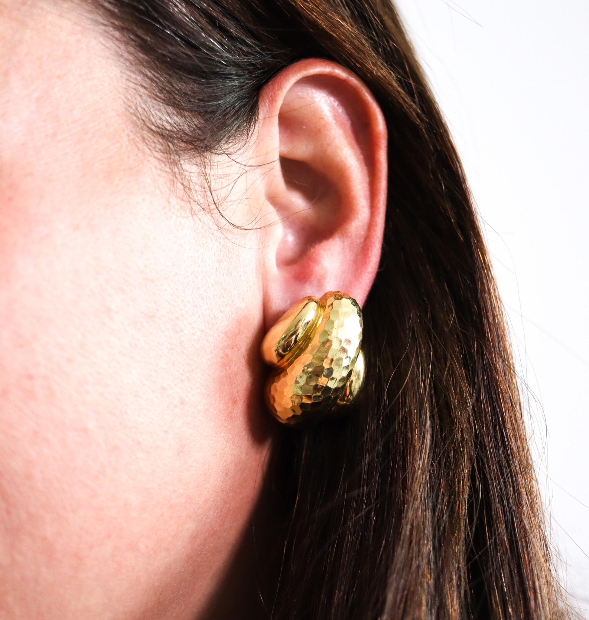 Women's Andrew Clunn 1970 Clips On Earrings In Solid Hammered 18Kt Yellow Gold
