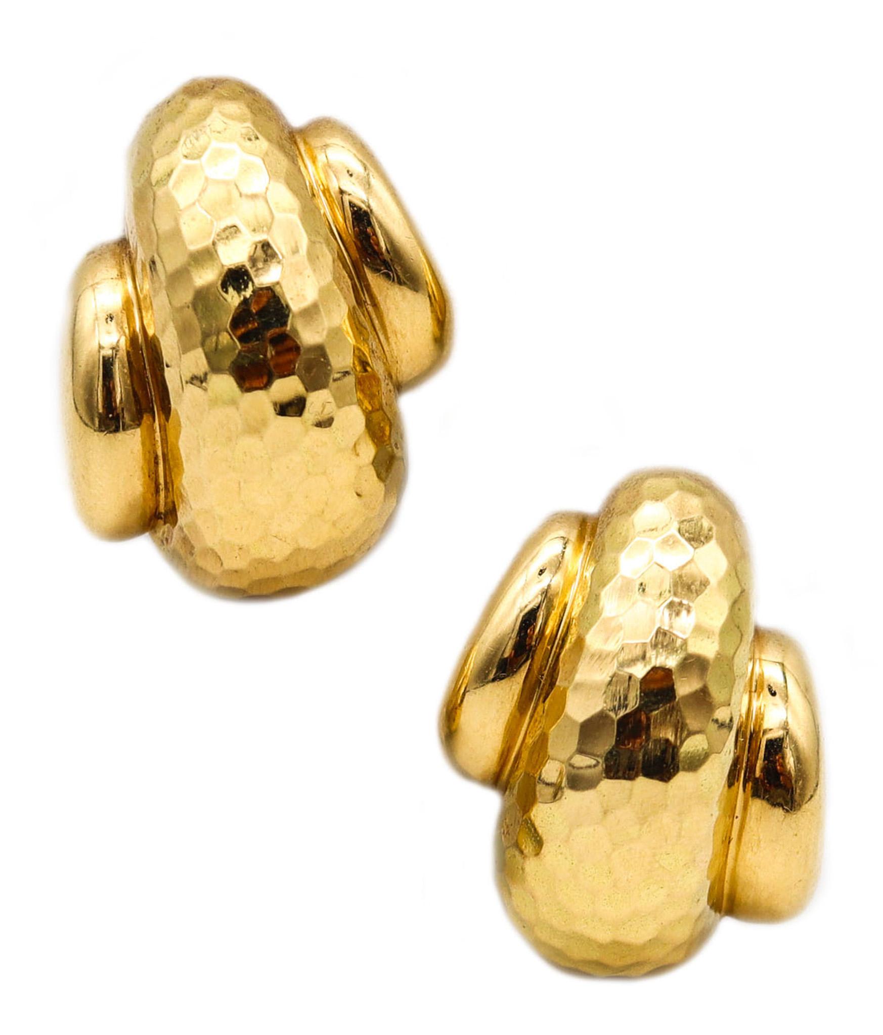 Andrew Clunn 1970 Clips On Earrings In Solid Hammered 18Kt Yellow Gold For Sale