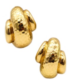 Andrew Clunn 1970 Clips On Earrings In Solid Hammered 18Kt Yellow Gold