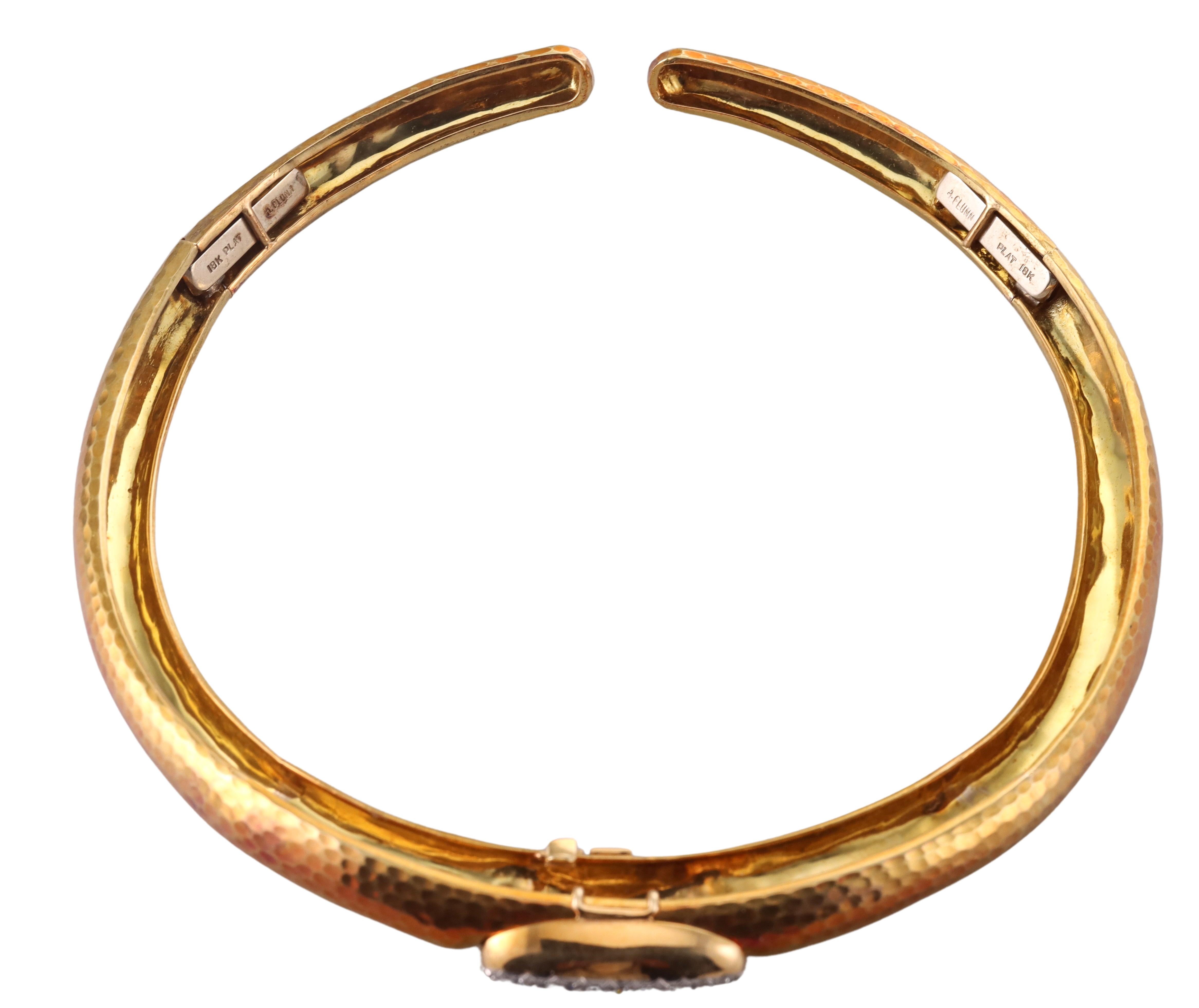 Women's Andrew Clunn 1970s Diamond Hammered Gold Platinum Buckle Collar Necklace For Sale