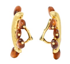 Andrew Clunn 1980's Citrine Bead 18 Karat Yellow Gold Hammered Vintage Earrings