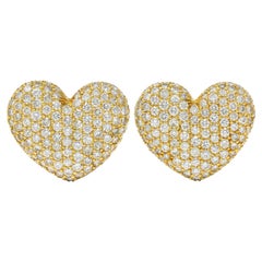 Andrew Clunn 1990's 7.80 CTW Diamond 18 Karat Yellow Gold Vintage Heart Earrings