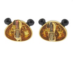 Andrew Clunn Adorable Enamel Ruby Gold Panda Earrings
