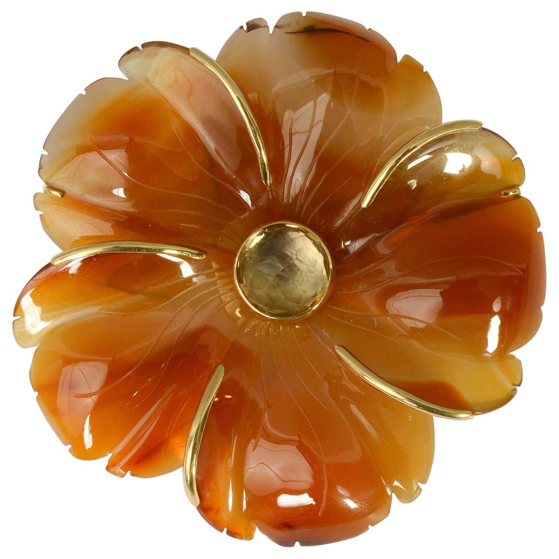 Andrew Clunn Agate Flower Brooch