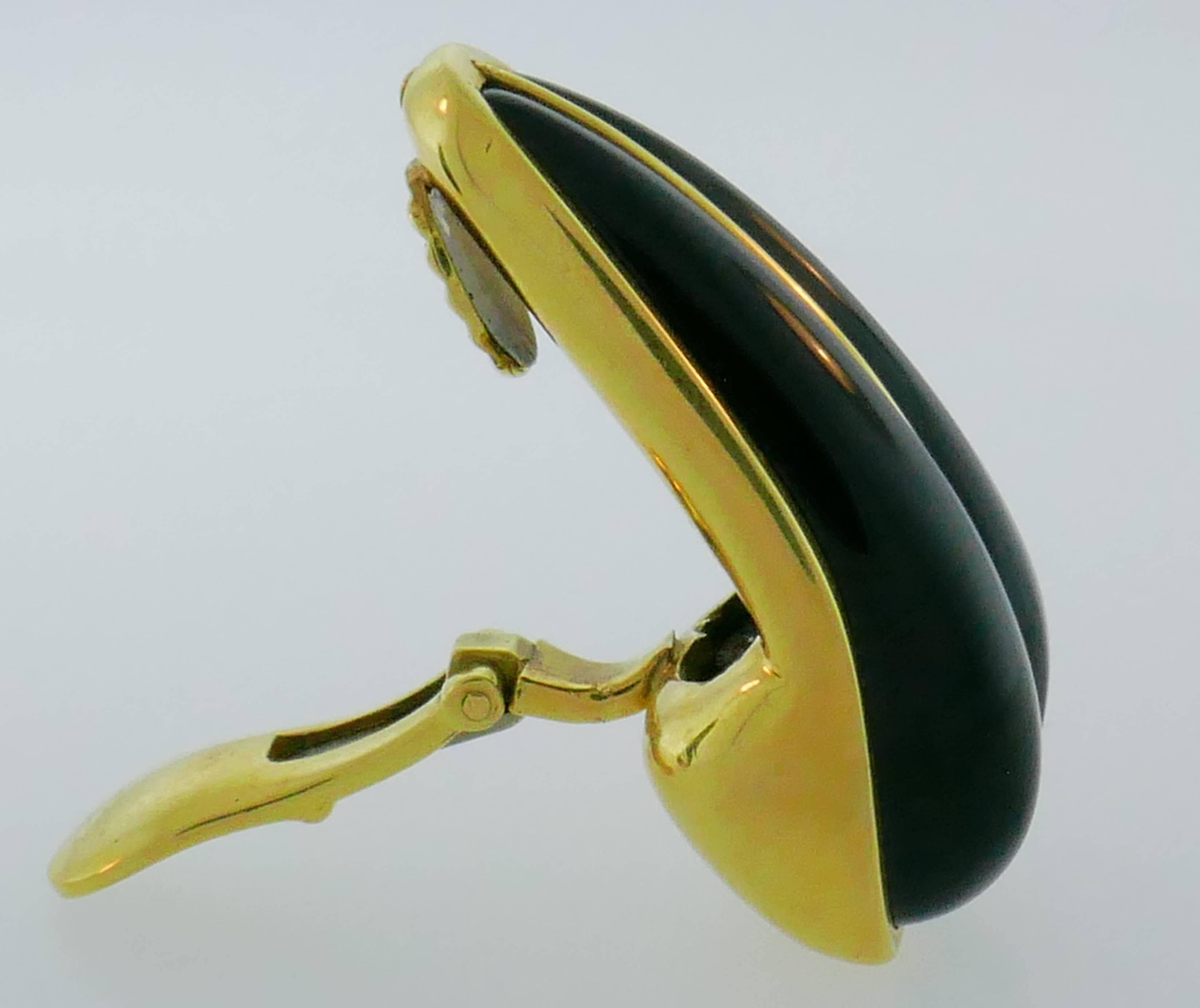 Andrew Clunn Black Onyx 18 Karat Yellow Gold Earrings, 1970s 3