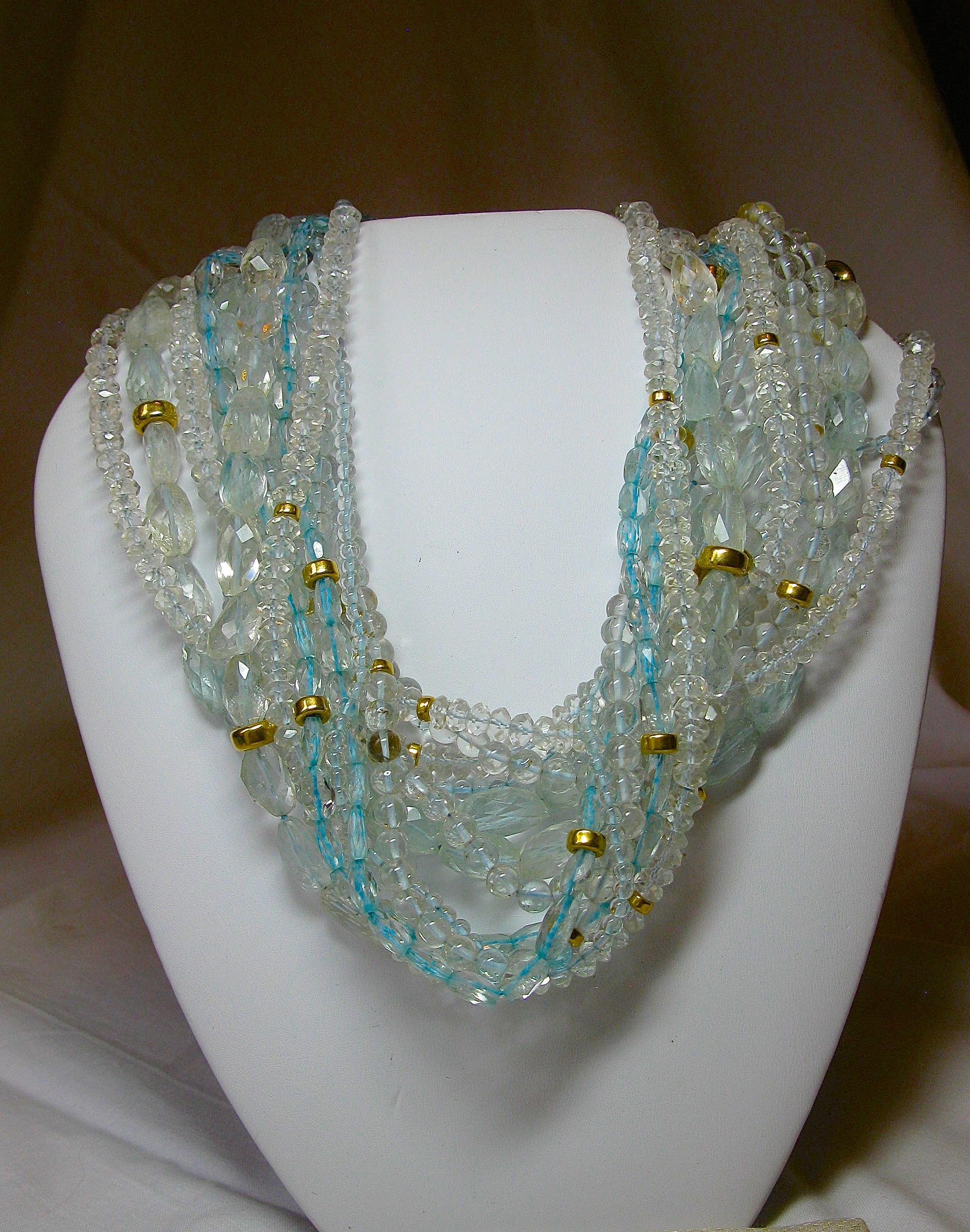 Andrew Clunn Blue Topaz Torsade Necklace 18 Karat Gold In Excellent Condition In New York, NY