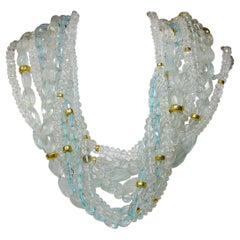 Andrew Clunn Blue Topaz Torsade Necklace 18 Karat Gold