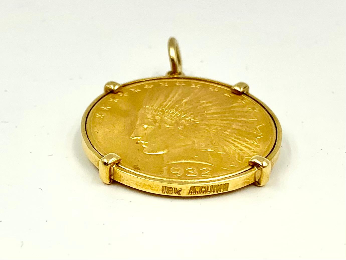 Andrew Clunn Classic Indian Eagle Ten Dollar 22K Gold Coin 18K Gold Pendant 6