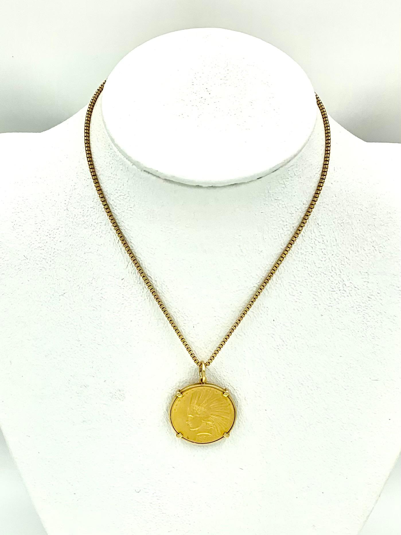 Andrew Clunn Classic Indian Eagle Ten Dollar 22K Gold Coin 18K Gold Pendant 7