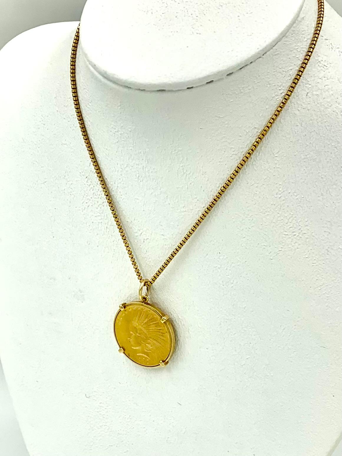 Andrew Clunn Classic Indian Eagle Ten Dollar 22K Gold Coin 18K Gold Pendant 8