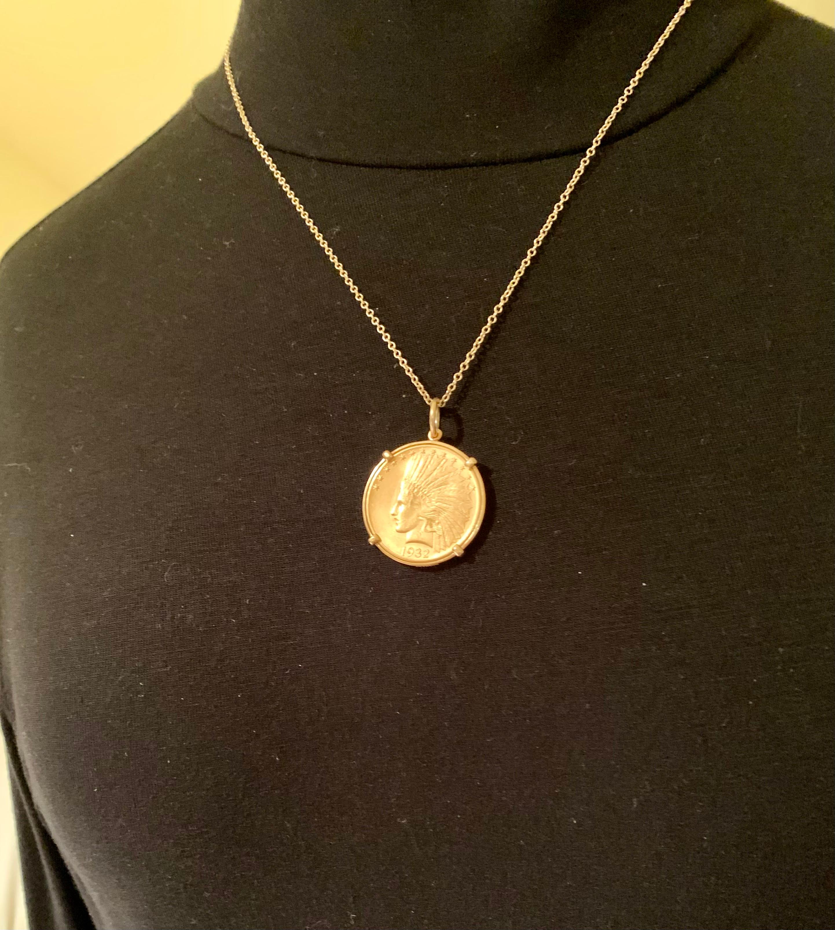 Andrew Clunn Classic Indian Eagle Ten Dollar 22K Gold Coin 18K Gold Pendant 1