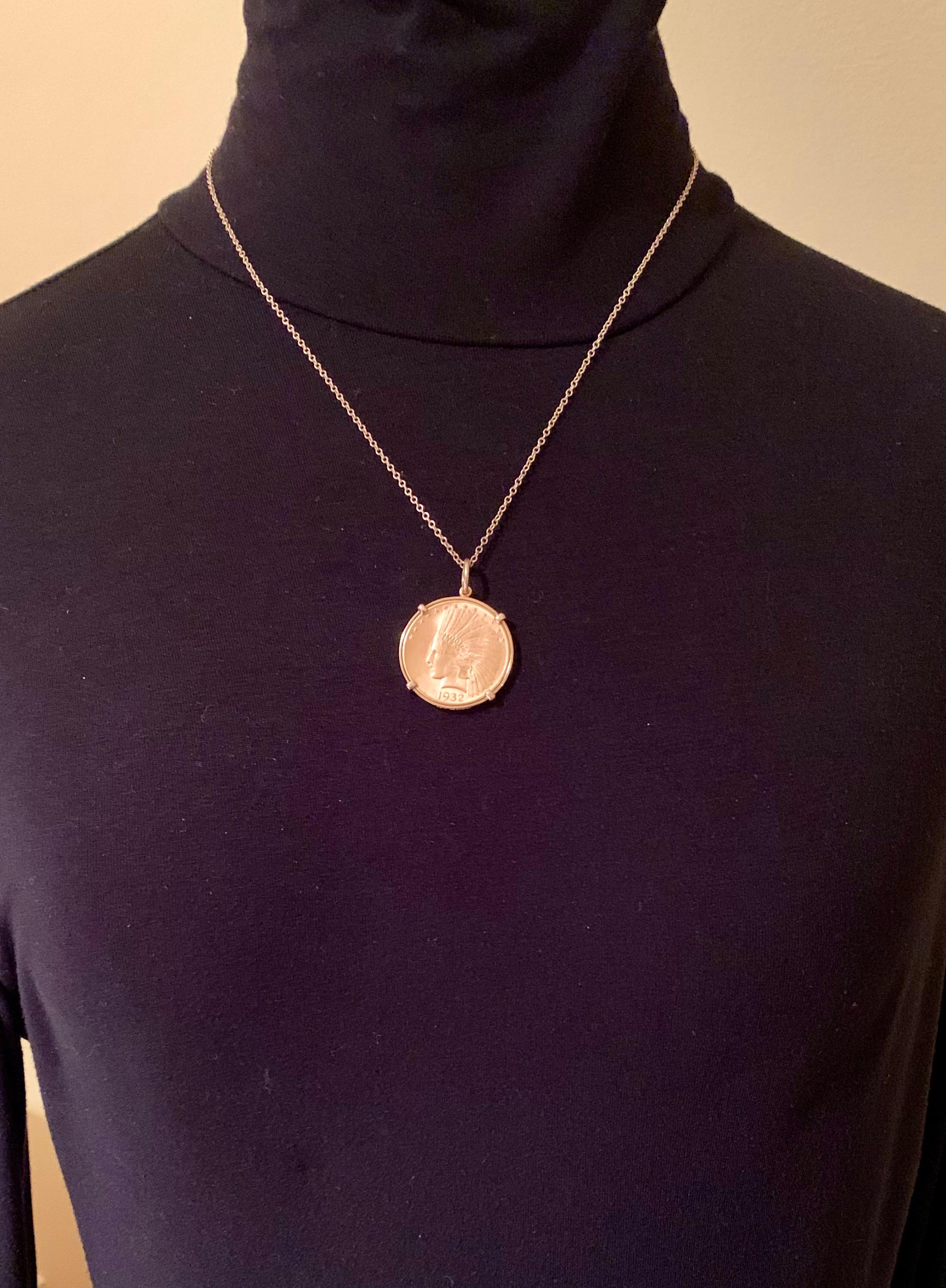 Andrew Clunn Classic Indian Eagle Ten Dollar 22K Gold Coin 18K Gold Pendant 2