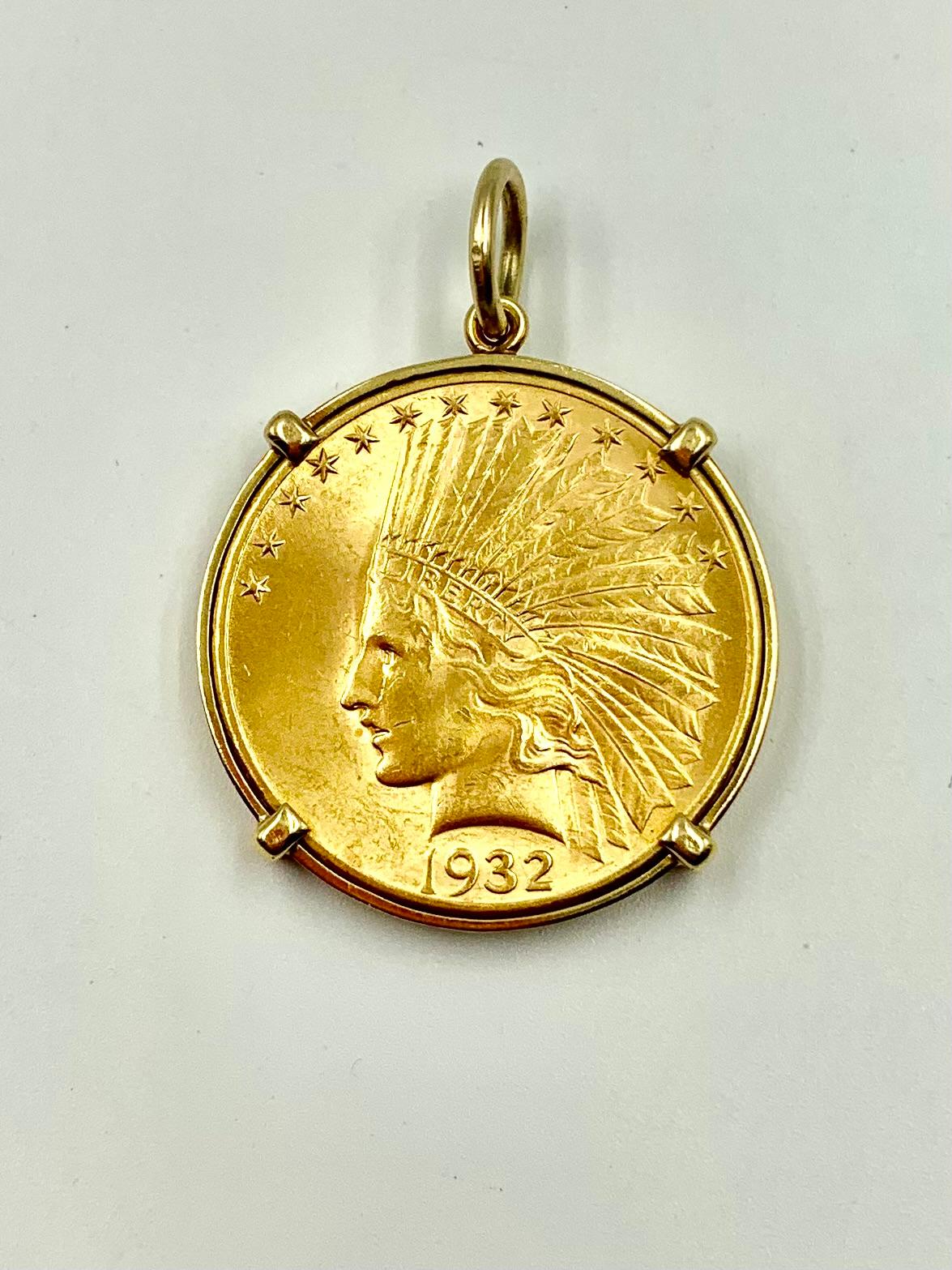 Andrew Clunn Classic Indian Eagle Ten Dollar 22K Gold Coin 18K Gold Pendant 4