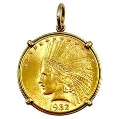 Andrew Clunn Classic Indian Eagle Ten Dollar 22K Gold Coin 18K Gold Pendant