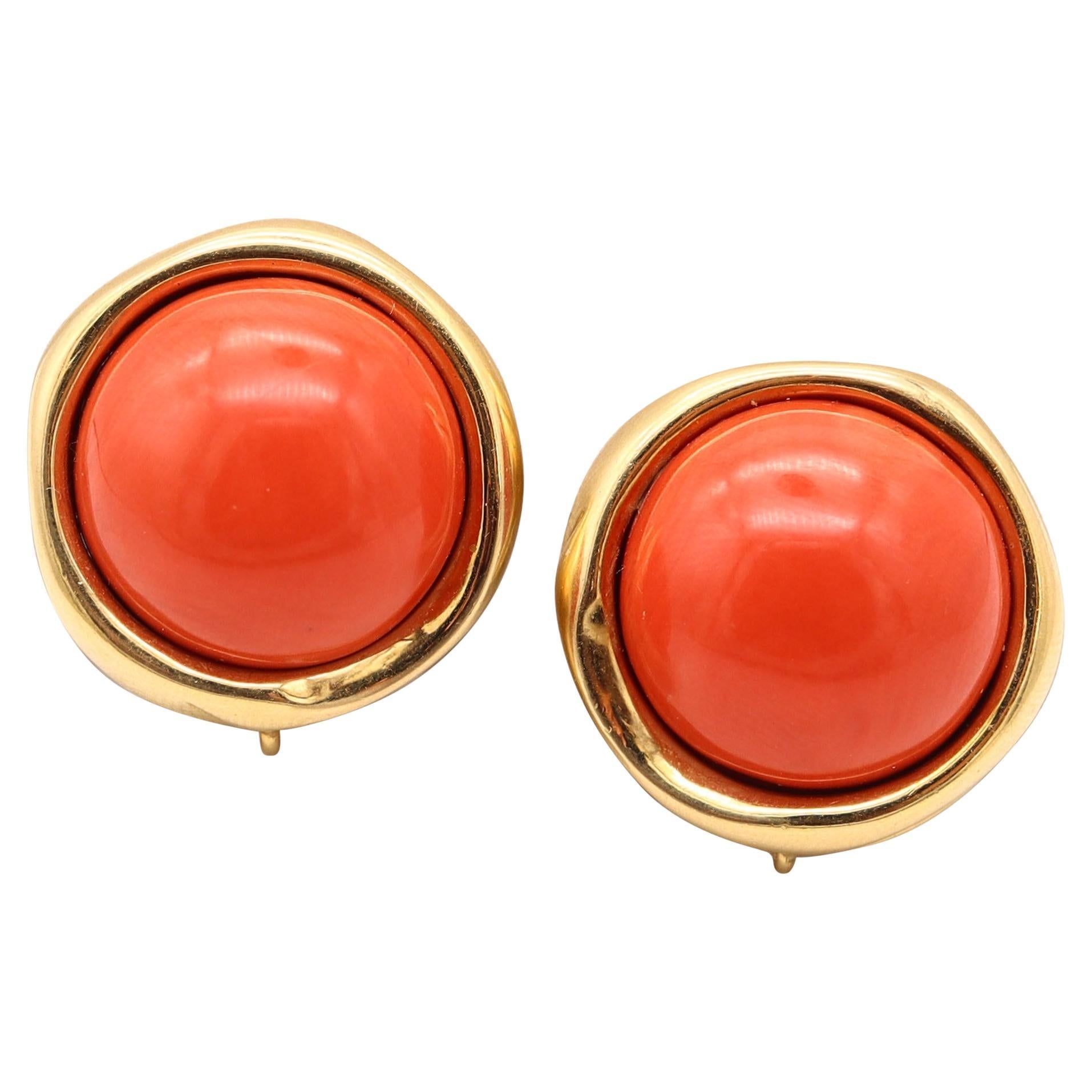 ANDREW CLUNN Clips-On Earrings In 18Kt Yellow Gold With Red Coral