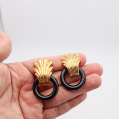 ANDREW CLUNN Convertible Doorknockers Earrings In 18Kt Gold With Onyx