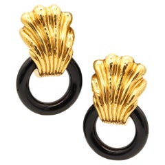 ANDREW CLUNN Convertible Doorknockers Earrings In 18Kt Gold With Onyx